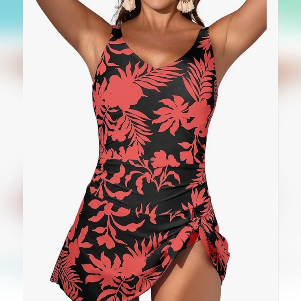 NWT  Aidonger One Piece Swim Dress With Tummy Control.